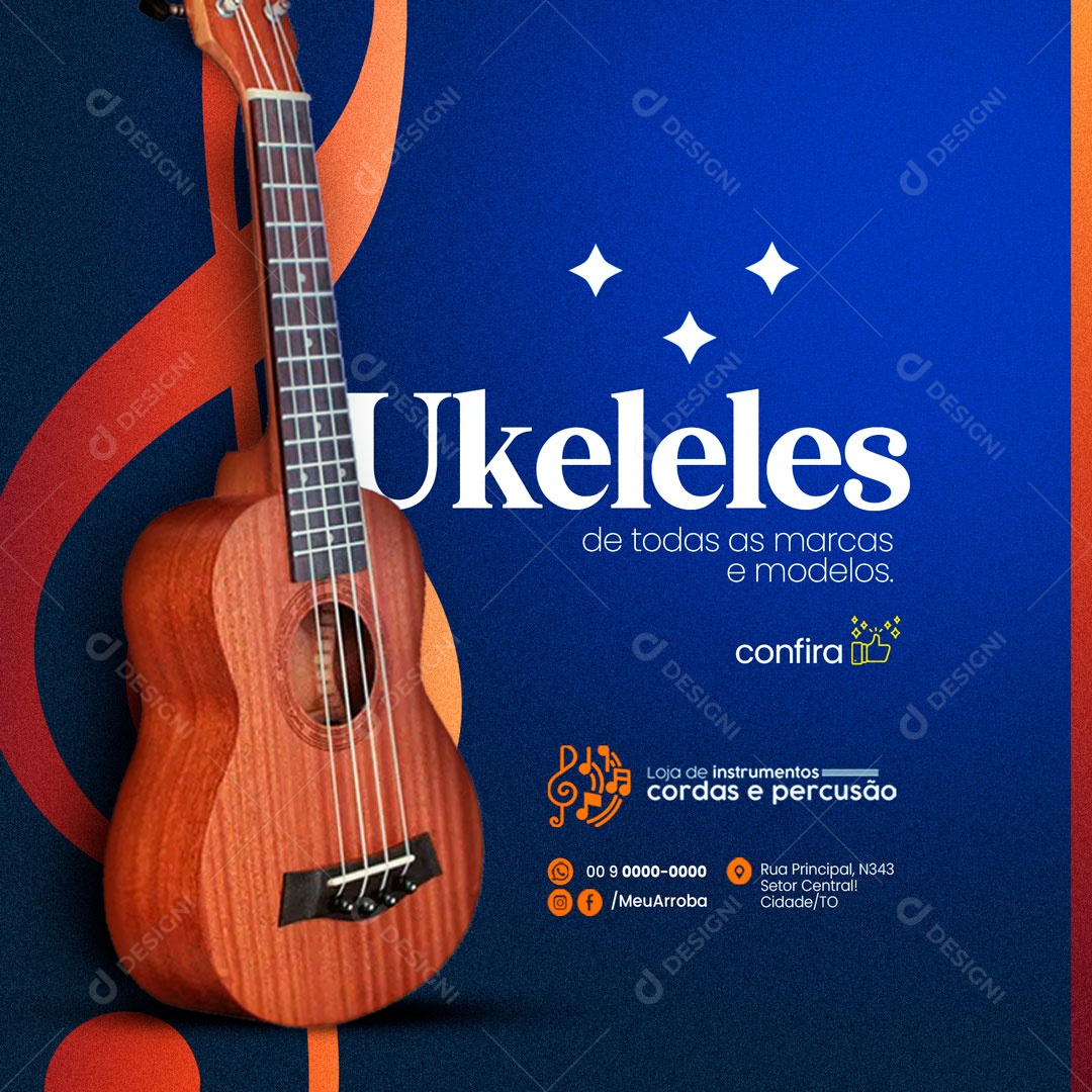 Ukeleles Loja de Instrumentos Musicais Social Media PSD Editável