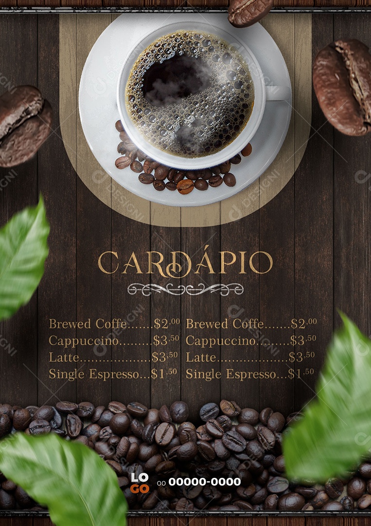 Modelo de Cardápio de Cafeteira PSD Editável