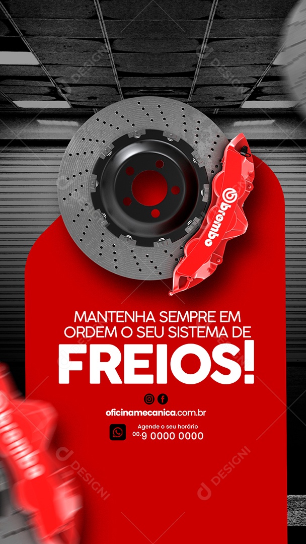 Story Mantenha Sempre em Ordem Seu Sistema de Freios Oficina Mecânica Social Media PSD Editável