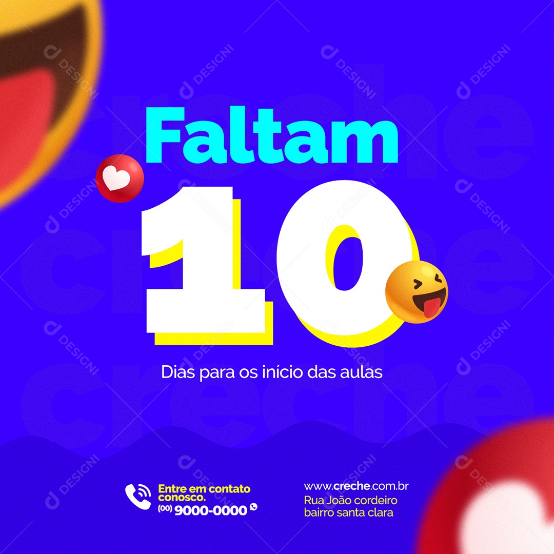 Faltam 10 Dias para os Inícios das Aulas Creche Social Media PSD Editável