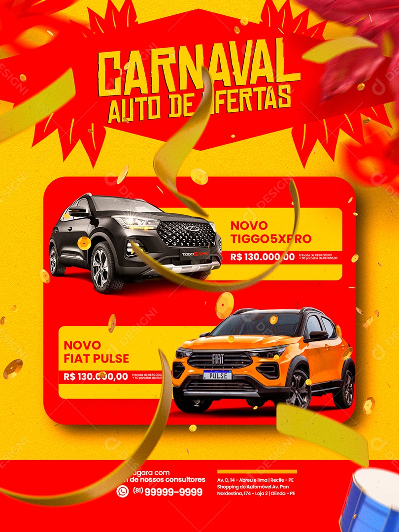 Encarte Auto de Ofertas Carnaval Concessionária Social Media PSD Editável