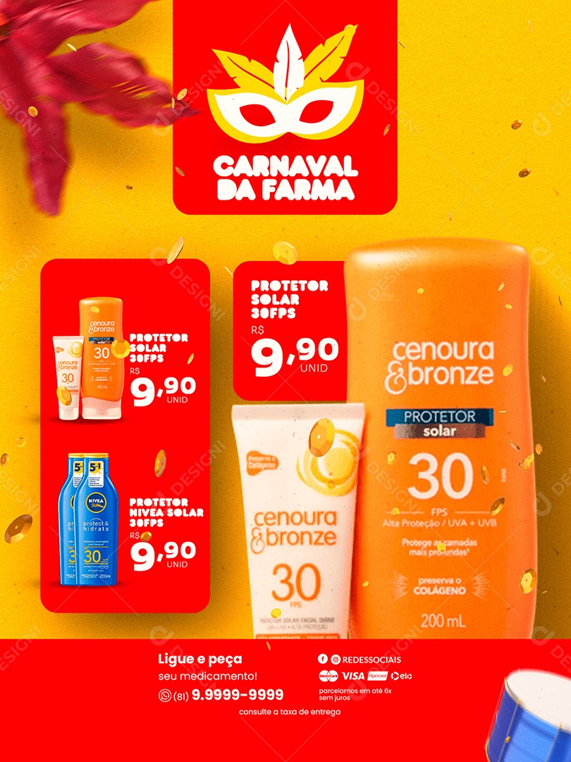 Encarte da Farma Protetor Solar Carnaval Farmácia Social Media PSD Editável