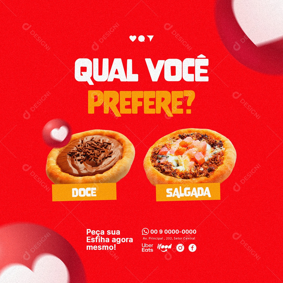 Qual Você Prefere Doce ou Salgada Esfiha Esfiharia Social Media PSD Editável