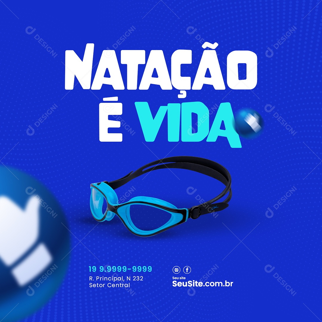 Natação é Vida Social Media PSD Editável