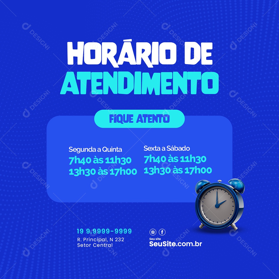 Horário de Atendimento Natação Social Media PSD Editável