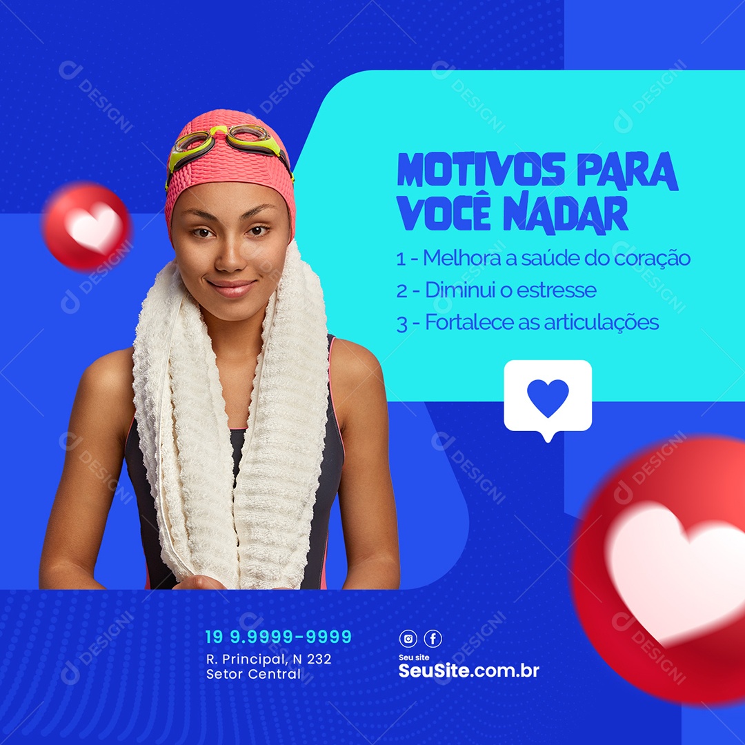 Motivos para Você Nadar Natação Social Media PSD Editável