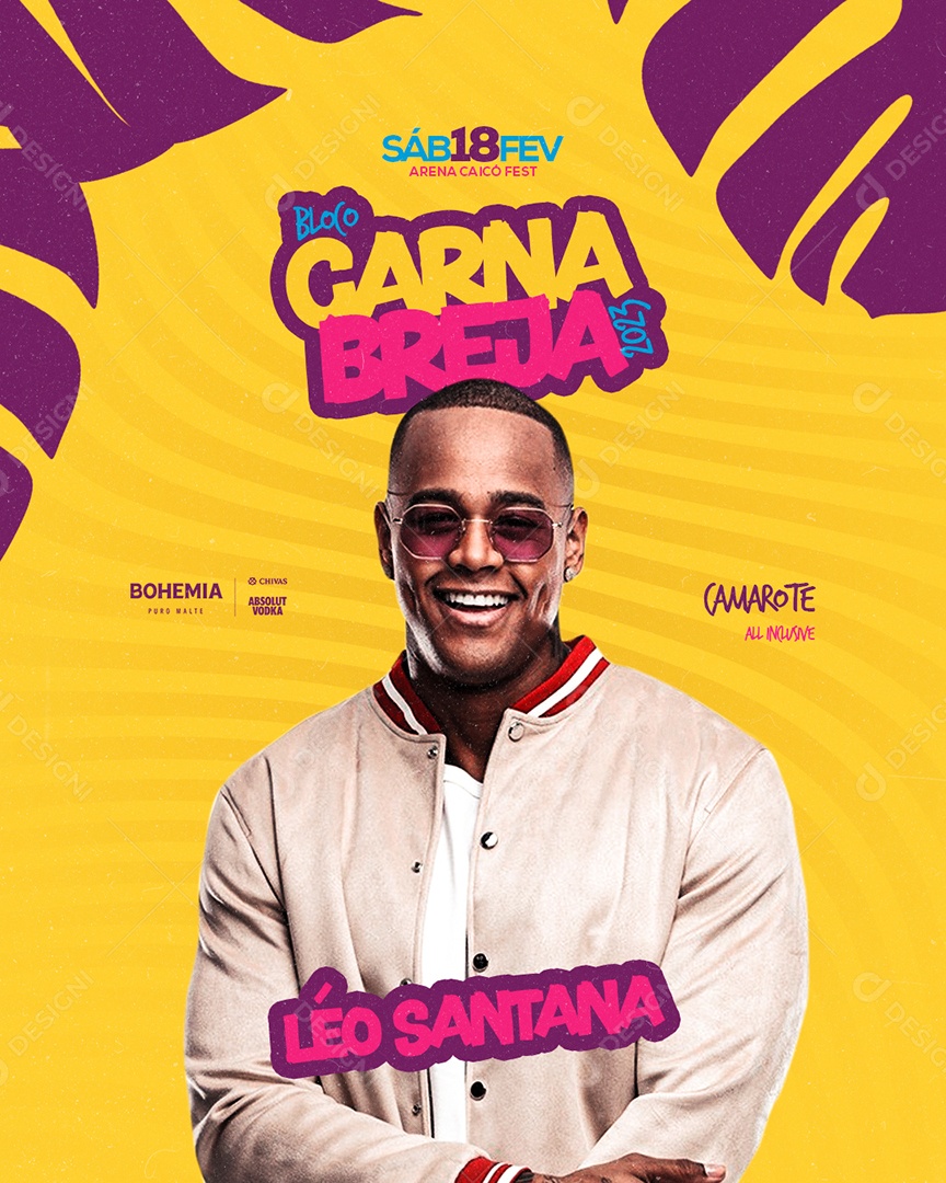 Bloco Carna Breja Léo Santana Flyer de Carnaval Social Media PSD Editável