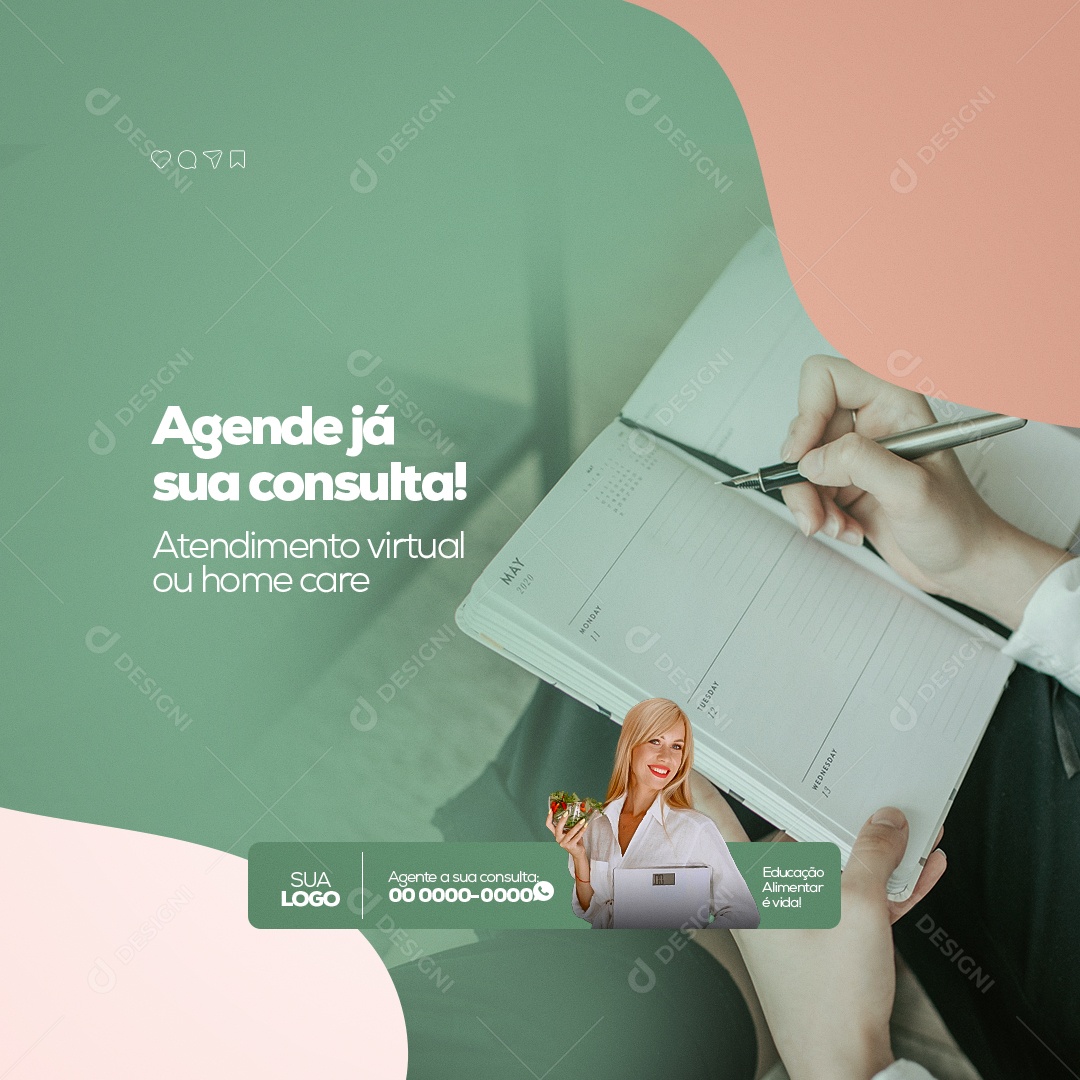 Agenda Sua Consulta Nutricionista Social Media PSD Editável