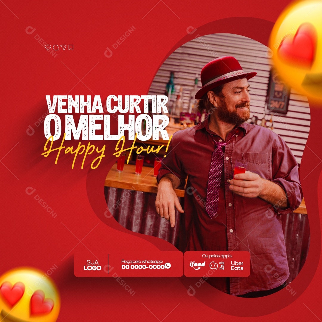 Venha Curtir o Melhor Happy Hour! Churrascaria e Petiscaria Social Media PSD Editável