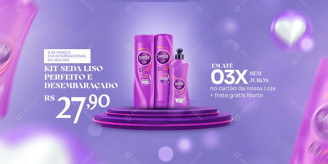 Banner Kit Seda Liso Perfeito Dia Internacional Da Mulher Social Media PSD Editável