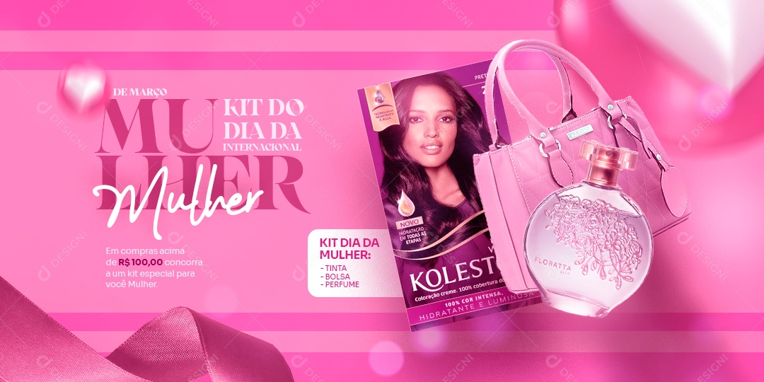 Banner Kit do Dia da Mulher Tinta Bolsa e Perfume Social Media PSD Editável