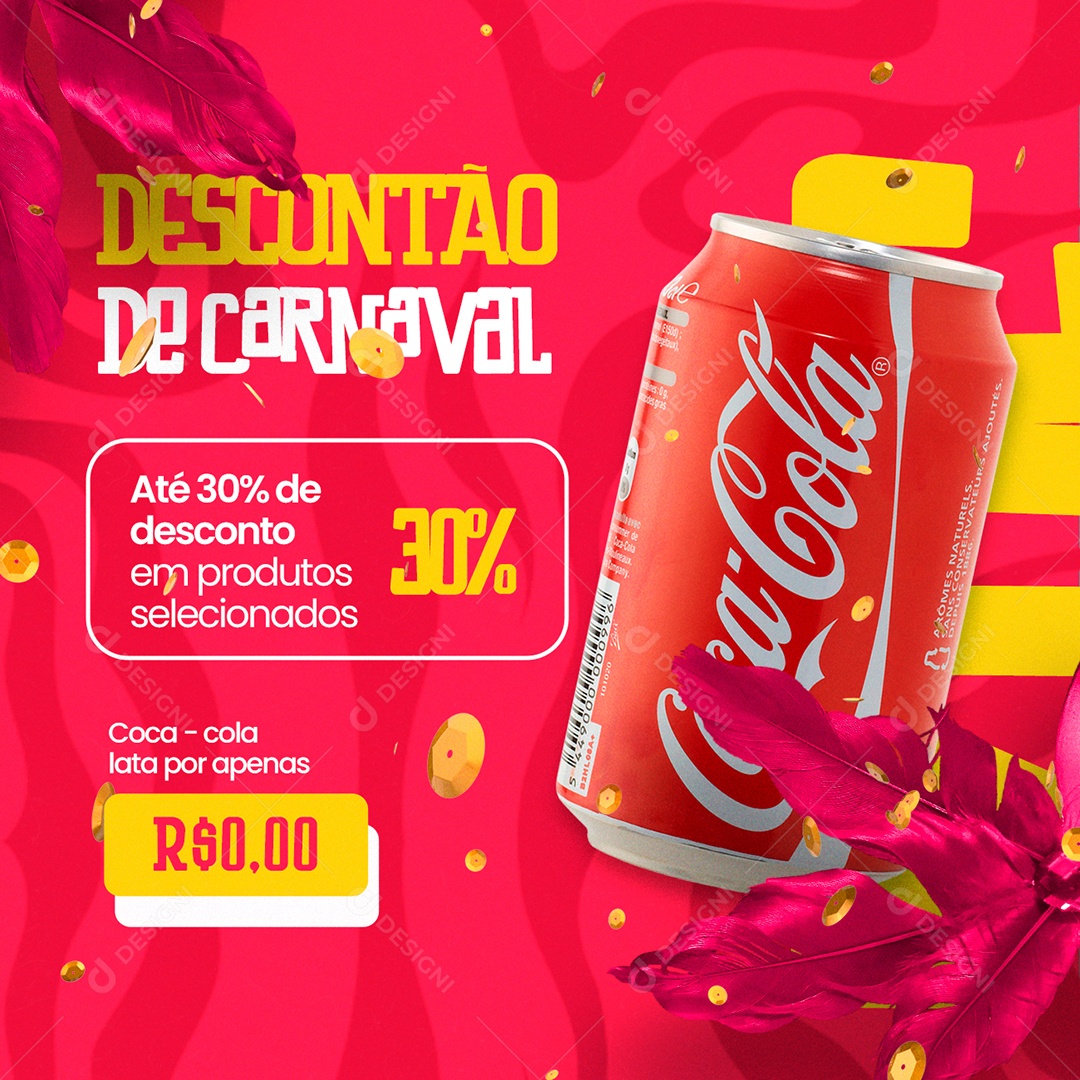 Descontão de Carnaval Até 30% de Desconto Supermercado Social Media PSD Editável