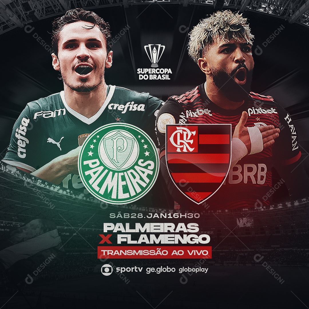 Palmeiras x Flamengo Transmissão ao Vivo Supercopa do Brasil Futebol Social Media PSD Editável