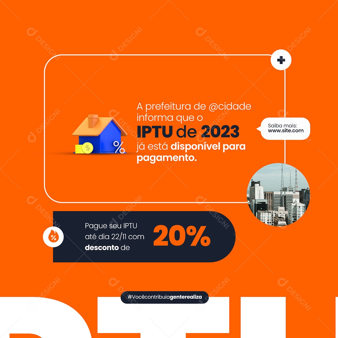 A Prefeitura Informa que o IPTU de 2023 Já Está Disponível para Pagamento Social Media PSD Editável