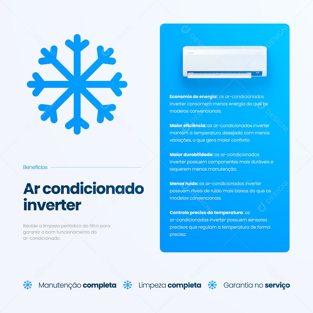 Benefícios Ar Condicionado Inverter Assistência Técnica em Ar Condicionado Social Media PSD Editável