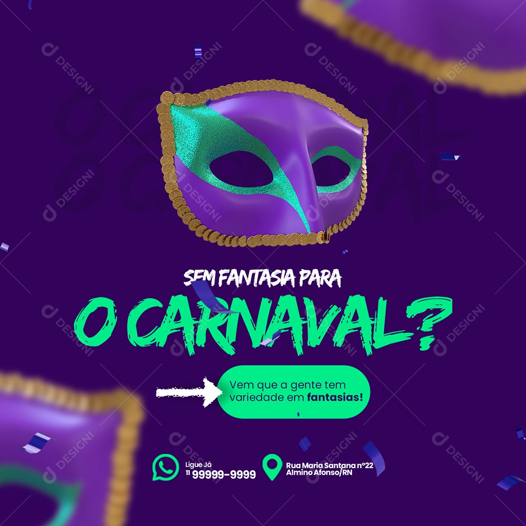 Sem Fantasiai Para o Carnaval Aluguel de Fantasias Social Media PSD Editável