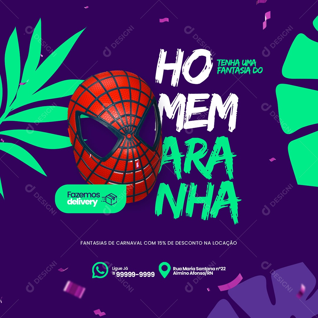 Tenha uma Fantasia do Homem Aranha Aluguel de Fantasias Social Media PSD Editável