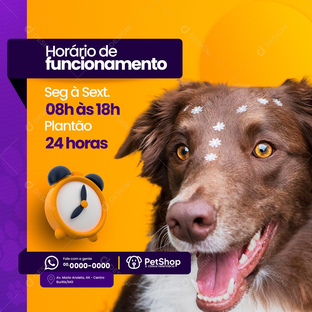 Horário de Funcionamento Pet Shop e Clínica Veterinária Social Media PSD Editável