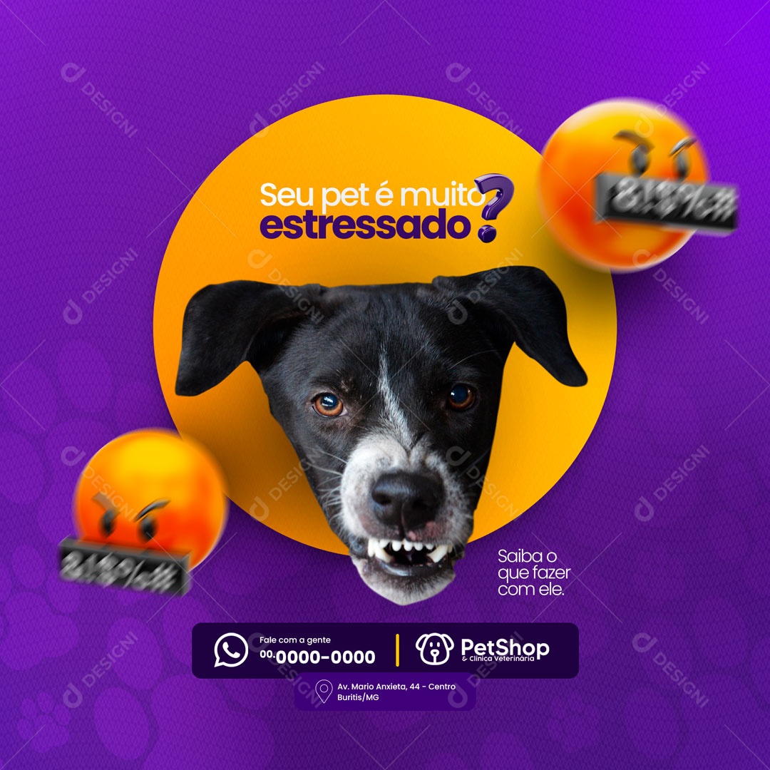 Seu Pet é Muito Estrassado? Pet Shop e Clínica Veterinária Social Media PSD Editável