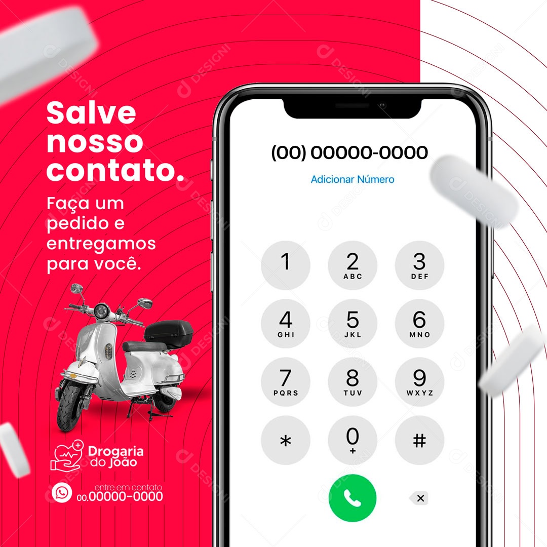 Faça um Pedido e Entregamos Para Você Farmácia Delivery Social Media PSD Editável