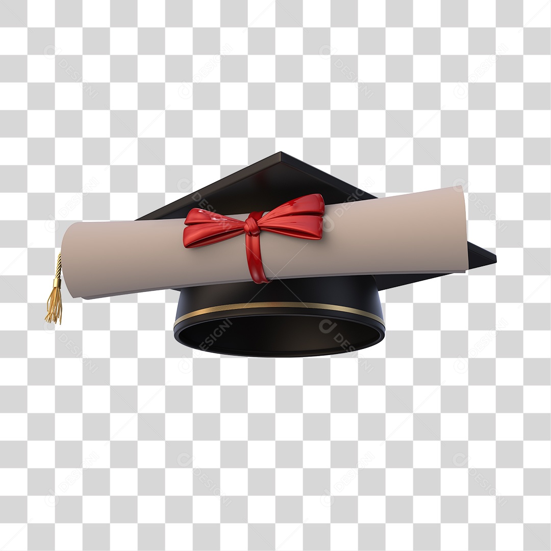 Chapéu de Formatura e Diploma Elemento 3D PNG Transparente