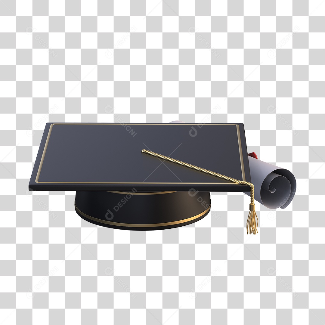 Chapéu de Formatura e Diploma Elemento 3D PNG Transparente