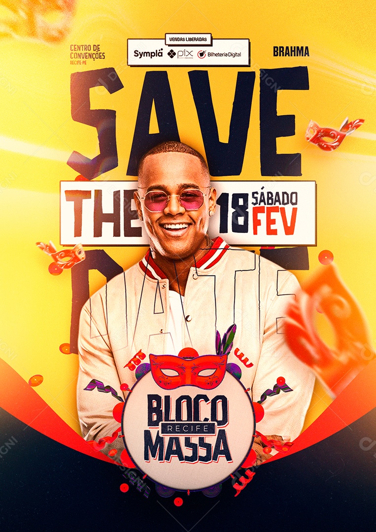 Save The Bloco Massa Léo Santana Flyer Carnaval Social Media PSD Editável