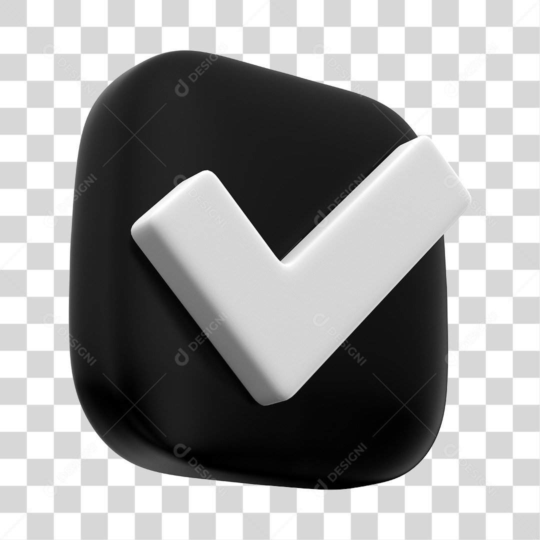 Botão de Aprovado ou Verificado Preto e Branco Elemento 3D PNG Transparente