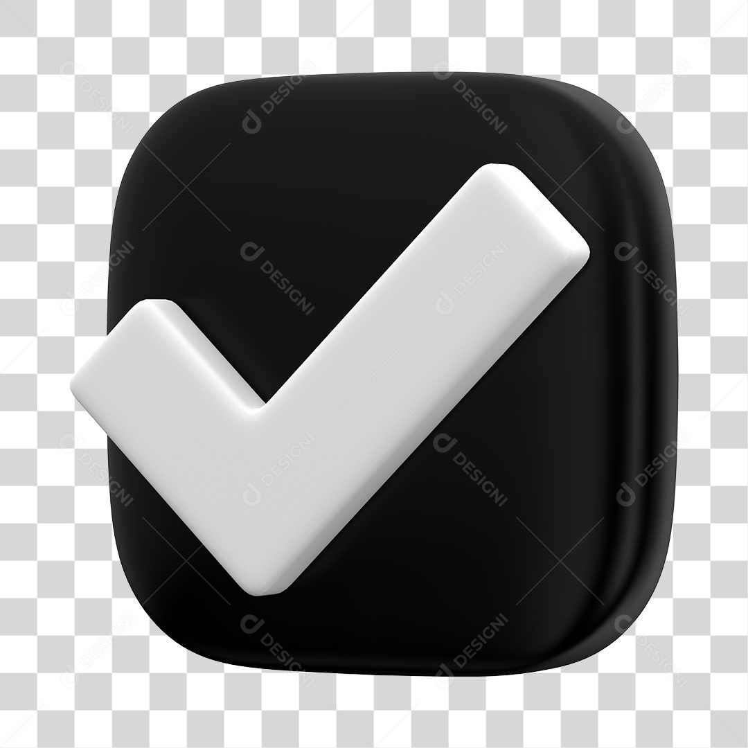 Botão de Aprovado ou Verificado Preto e Branco Elemento 3D PNG Transparente