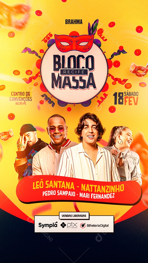 Story Carnaval Léo Santana Nattanzinho Pedro Sampaio Mari Fernandez Flyer Social Media PSD Editável