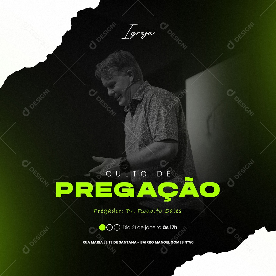 Culto de Pregação Flyer Gospel Social Media PSD Editável