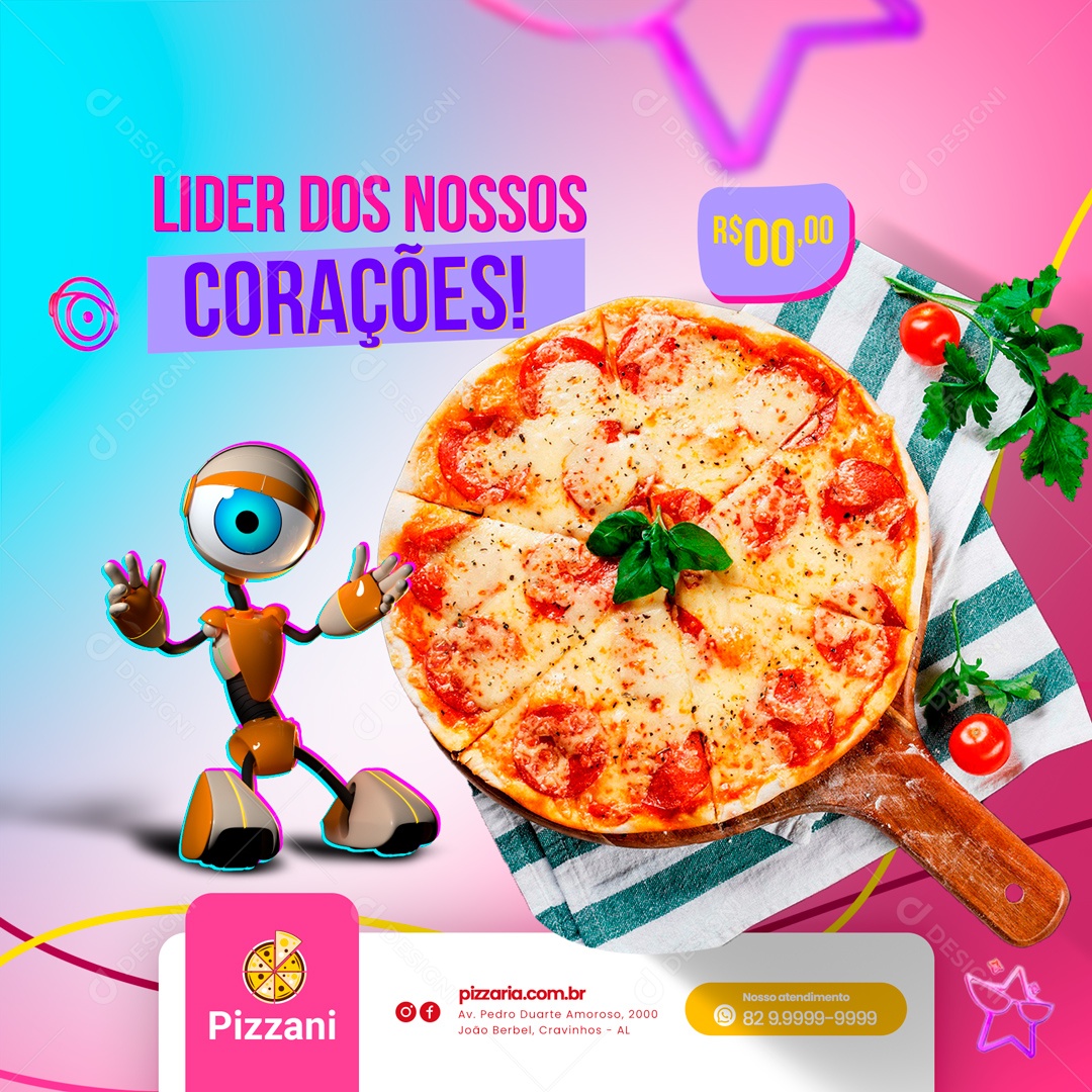 Lider dos Nossos Corações! Pizzaria Big Brother Social Media PSD Editável