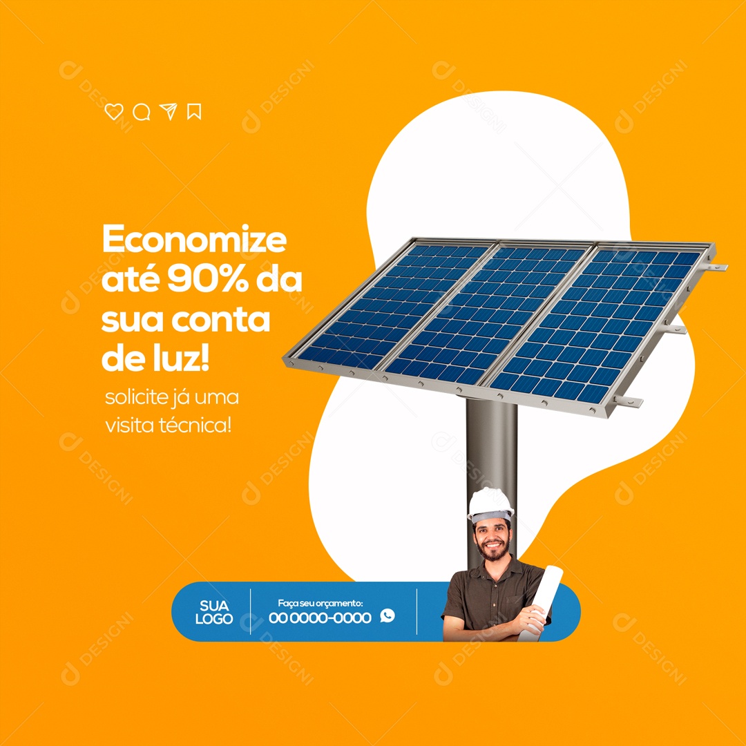 Economize até 90% da Sua Conta de Luz! Energia Solar Social Media PSD Editável