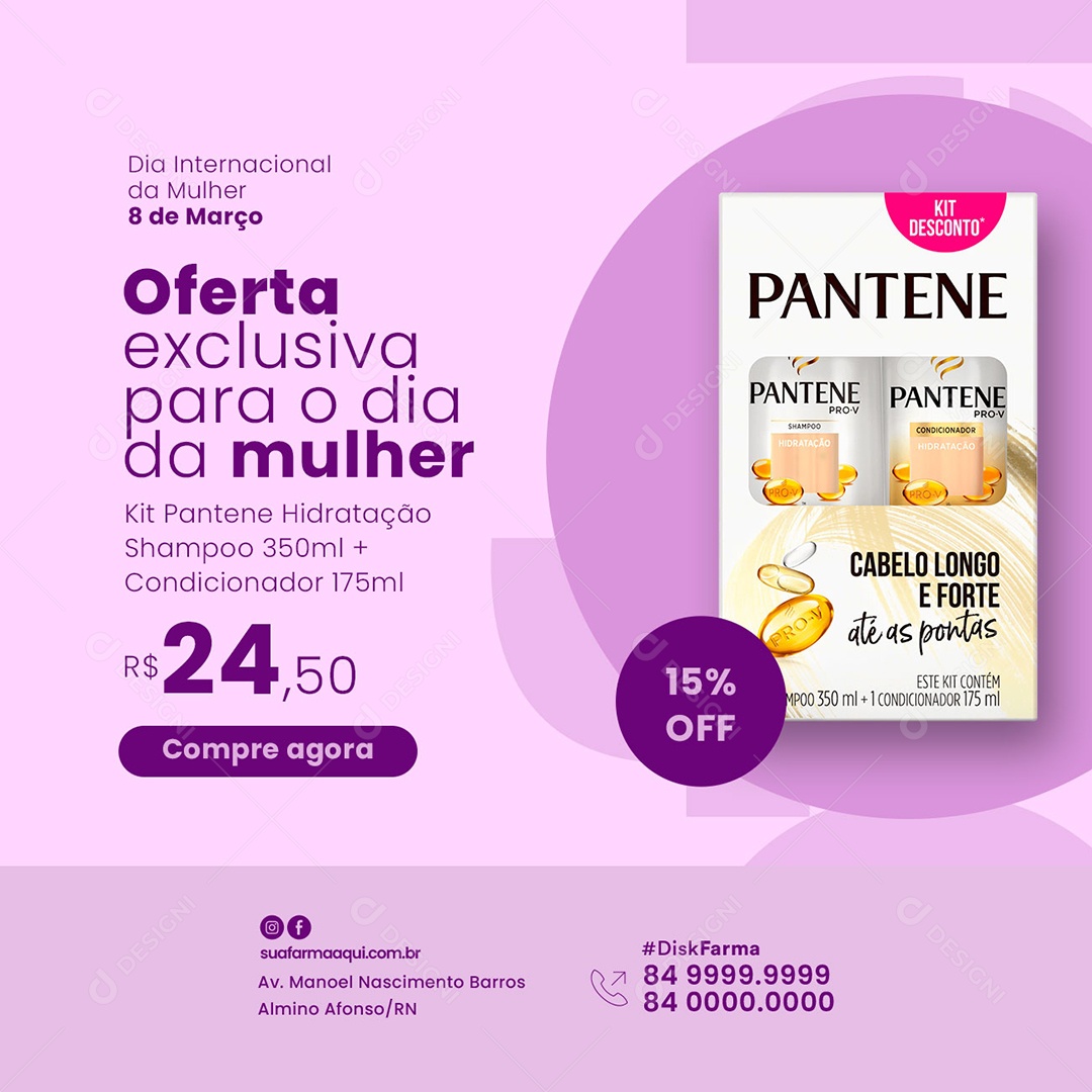 Oferta Exclusiva para o Dia da Mulher Farmácia Social Media PSD Editável