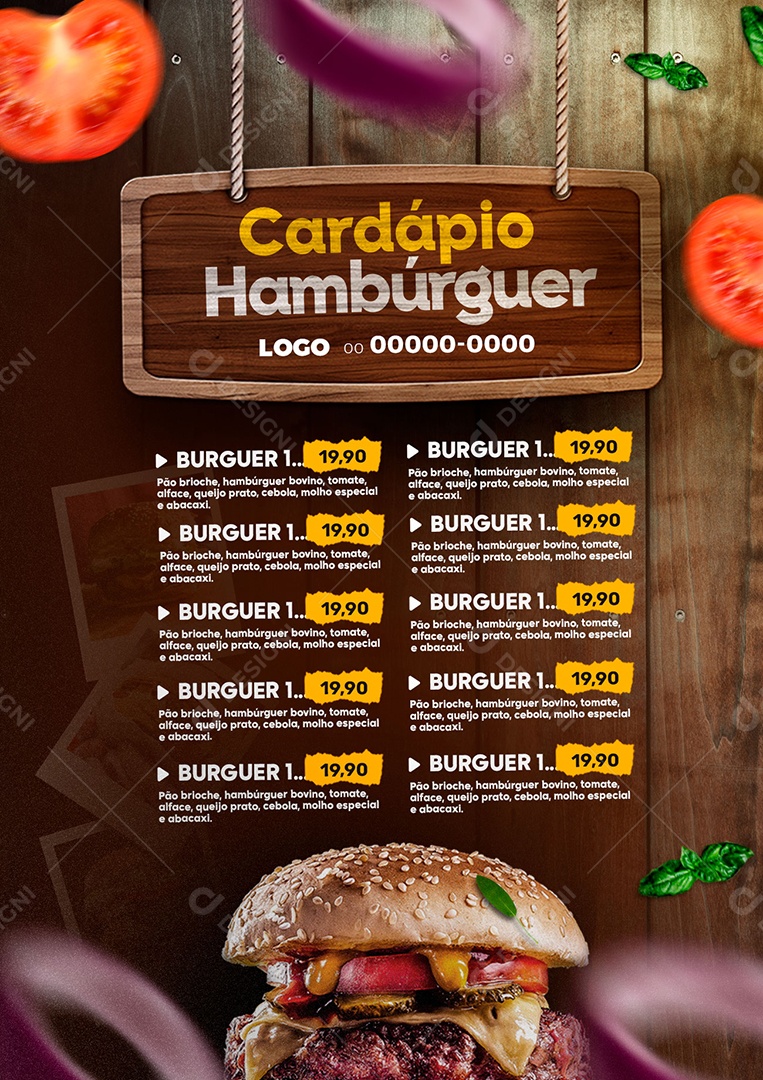 Modelo de Cardápio de Hamburgueria PSD Editável