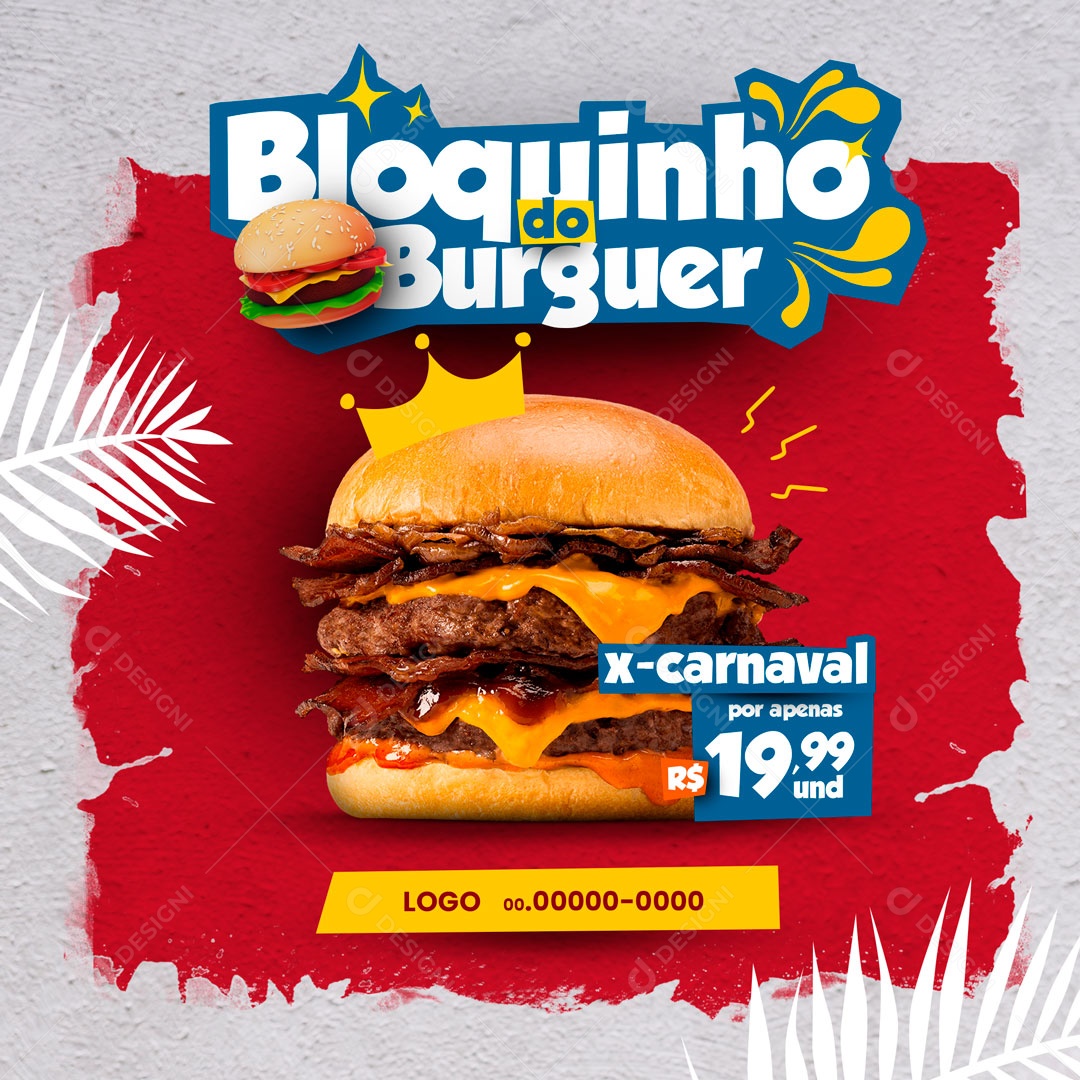 Bloquinho do Burguer Carnaval 2023 Hamburgueria Social Media PSD Editável