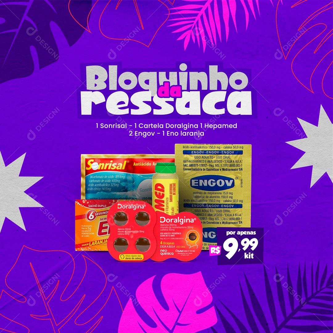 Bloquinho da Ressaca Carnaval 2023 Farmácia Social Media PSD Editável