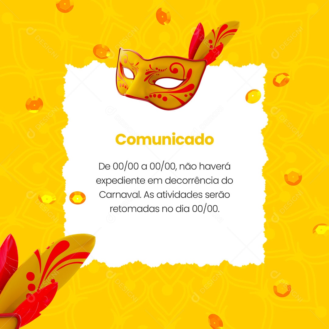 Comunicado Não Haverá Expediente em Decorrência do Carnaval Social Media PSD Editável