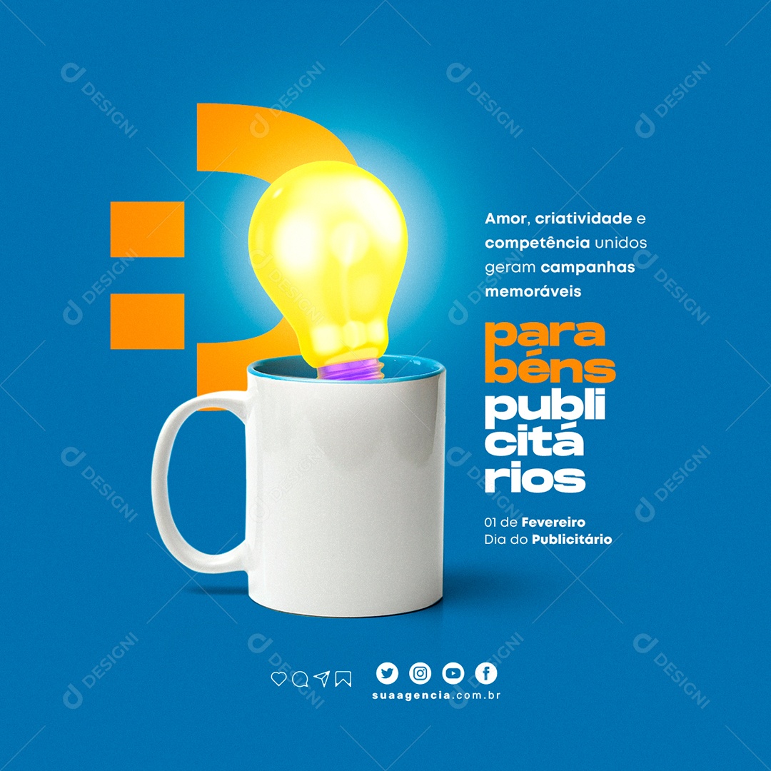 Amor Criatividade e Competência Unidos Dia Do Publicitário Social Media PSD Editável