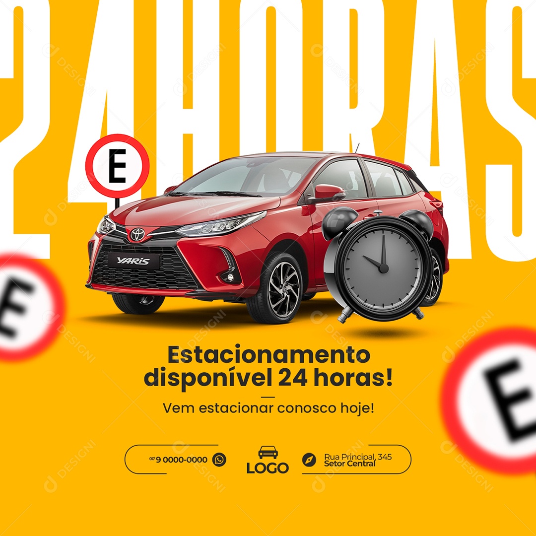 Estacionamento Disponível 24 Horas Vem Estacionar Estacionamento de Carros Social Media PSD Editável