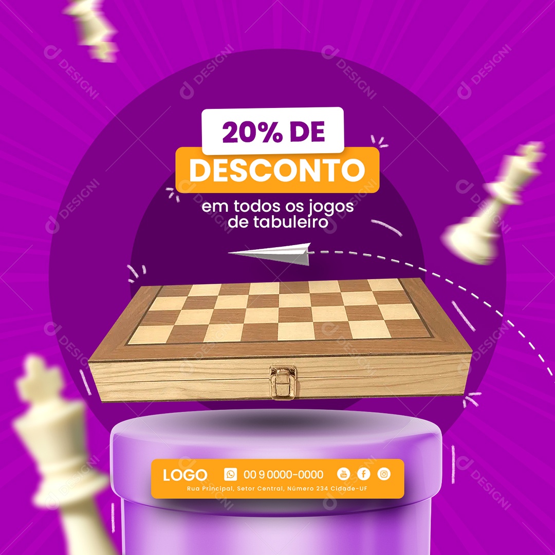 Loja Infantil 20% de Desconto em Todos os Jogos de Tabuleiros Social Media PSD Editável