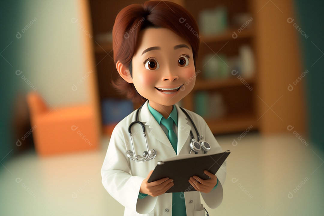 Apresentação de personagem de desenho animado médica de mulher