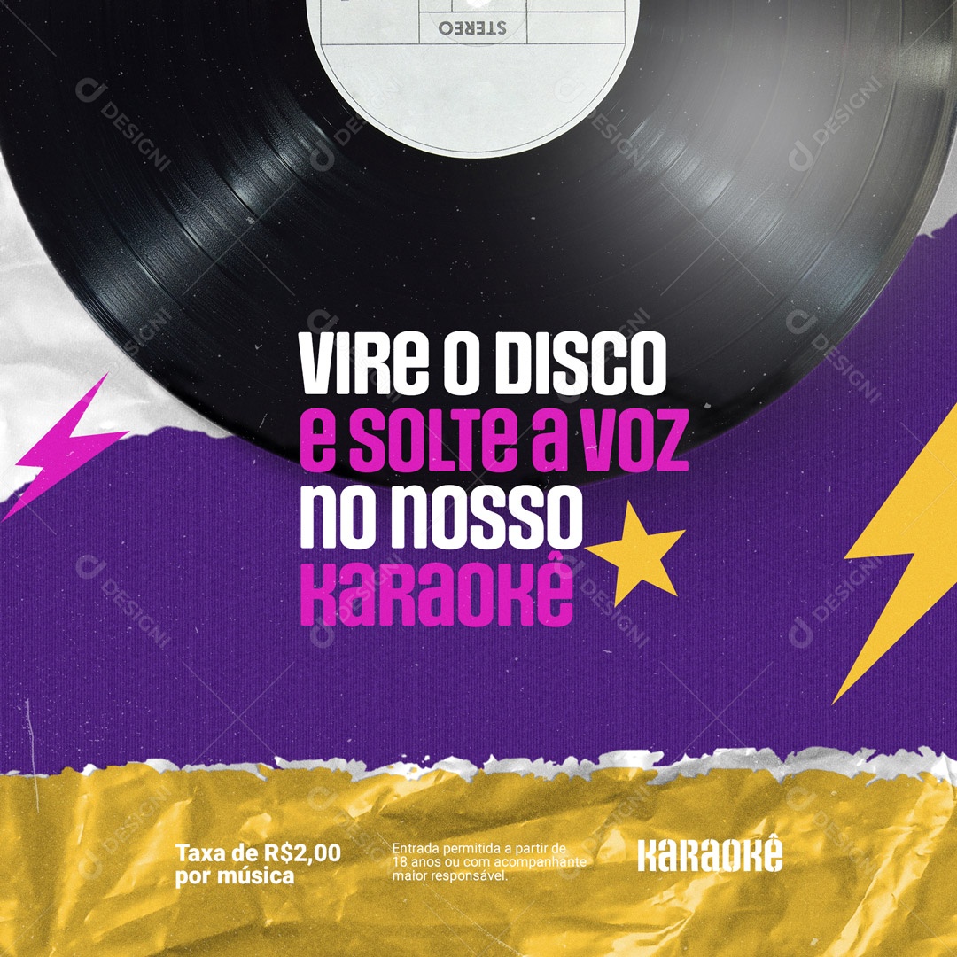 Vire o Disco e Solte a Voz no Nosso Karaokê Social Media PSD Editável