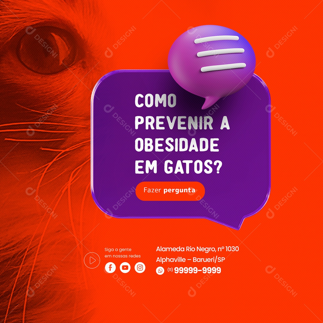 Como Prevenir a Obesidade em Gatos Clínica Veterinária Social Media PSD Editável