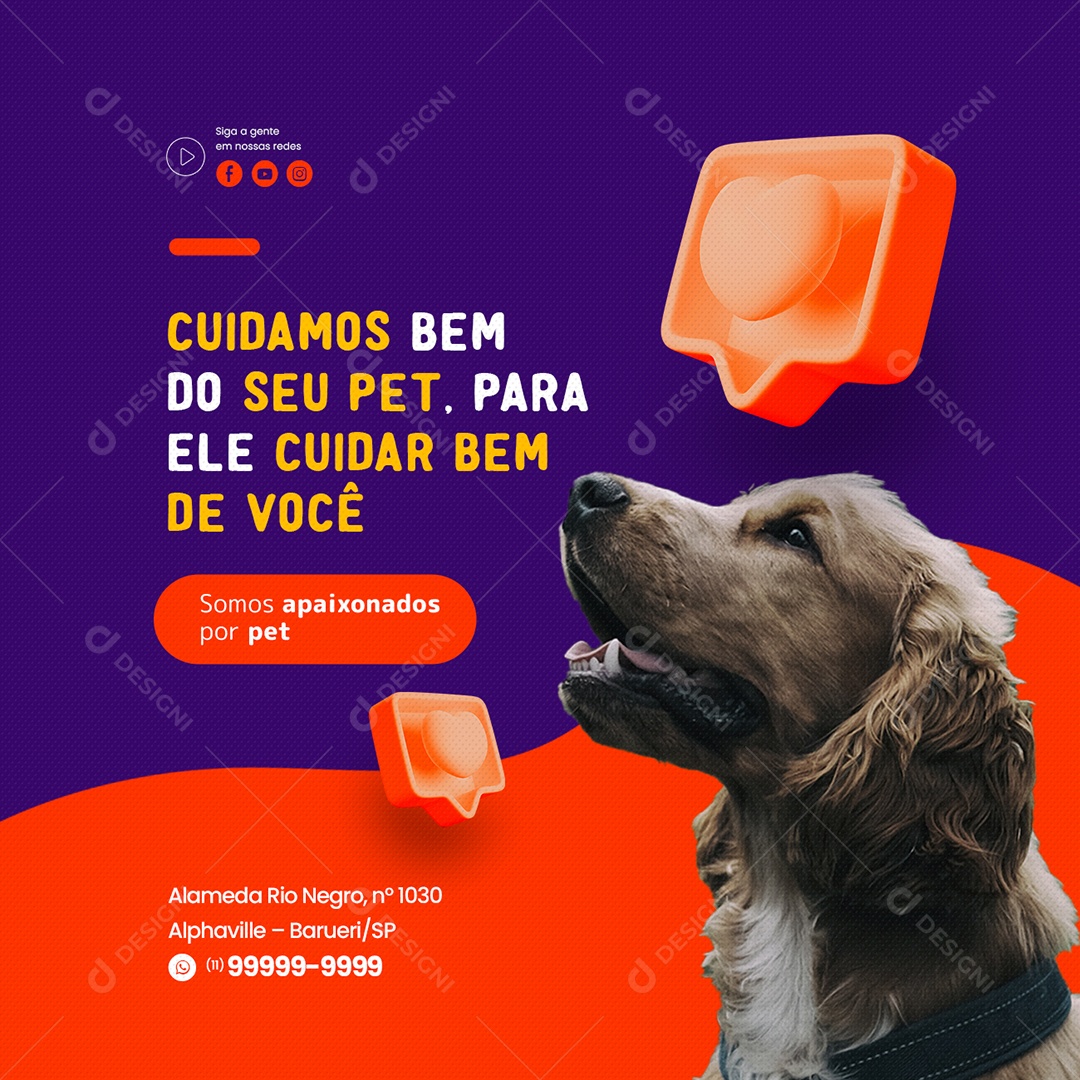 Cuidamos Bem do Seu Pet para Ele Cuidar Bem de Você Clínica Veterinária Social Media PSD Editável