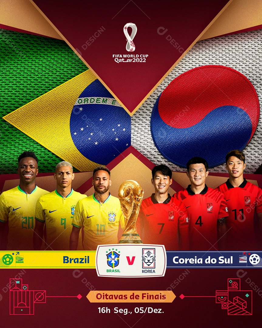 Jogo Copa do Mundo Brasil x Coreia do Sul Futebol Social Media PSD Editável  [download] - Designi