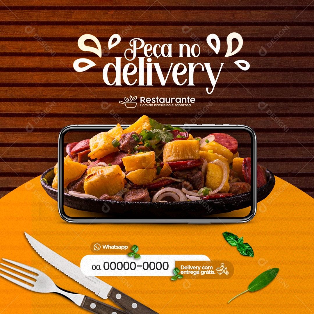 Peça no Delivery Restaurante Social Media PSD Editável