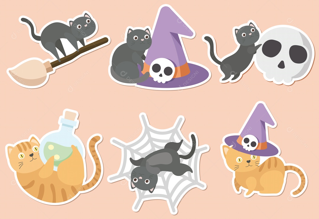 Desenho de adesivo de gatinho fofo na coleção do dia de Halloween  [download] - Designi