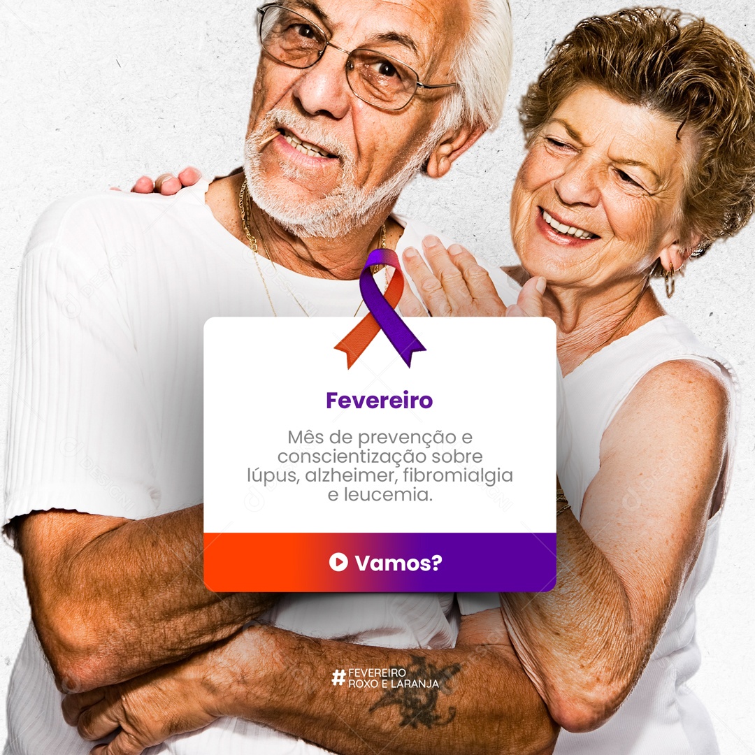 Fevereiro Roxo e Laranja Lúpus Alzheimer Fibromialgia Leucemia Social Media PSD Editável