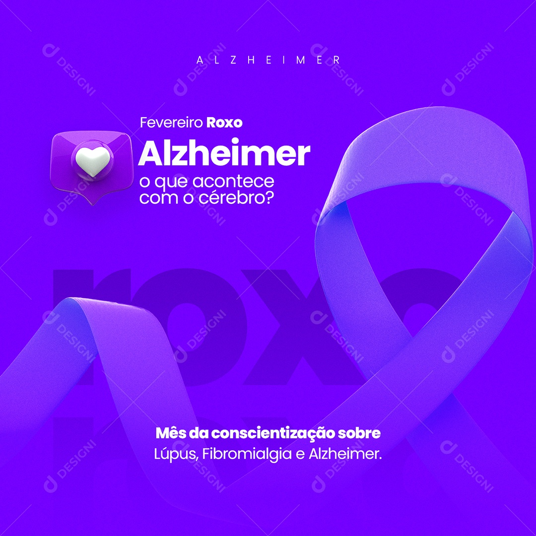 Alzheimer O Que Acontece com o Cérebro Fevereiro Roxo Social Media PSD Editável